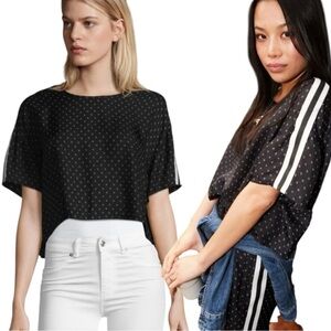 The Kooples Sport Striped Micro Floral Print Cropped Silk Blend Top